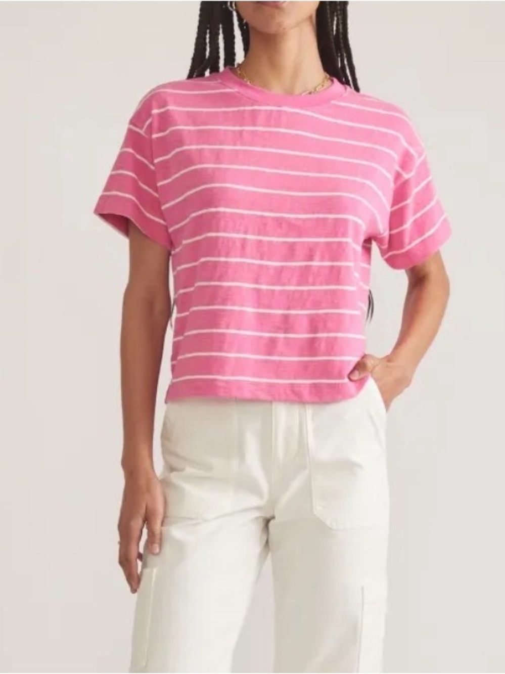 Marine Layer Sadie Vintage club crop top size small pink white